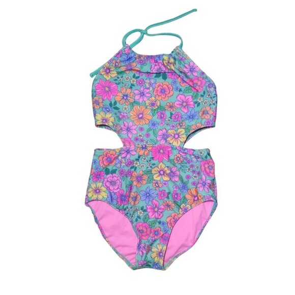 Girls One Piece Swimsuit, Floral Print and Pink, Size XL (14), Cat & Jack, NWT - Picture 3 of 9
